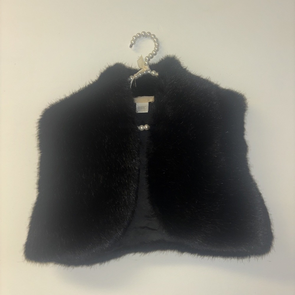 Nordstroms Faux Fur Shawl Collar Shrug Cardigan Vest Sz S-M VTG Dressy‎ Classic